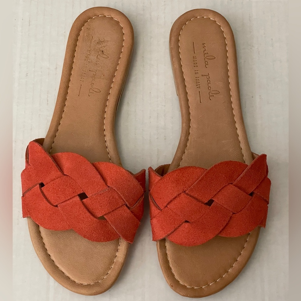 Mila Paoli Coral Orange Braided Suede Sandals Or Slides Women's Sz 8 Runs Small